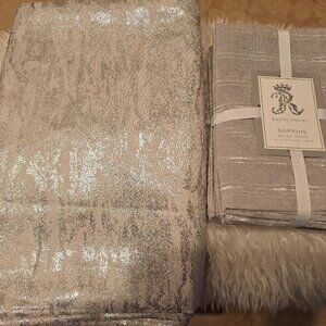 Holiday Silver Tablecloth & 12 matching Napkins - BNWOT
